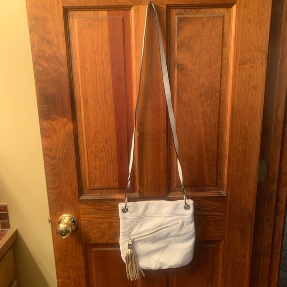 B-MAKOWSKY , WHITE, 100 percent leather crossbody bag with a 45 inch long strap. - Picture 9 of 12